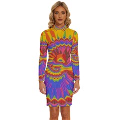 Colorful Spiral Abstract Swirl Twirl Art Pattern Long Sleeve Shirt Collar Bodycon Dress by Jancukart