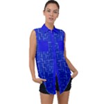 Scratched Royal Blue Sleeveless Chiffon Button Shirt