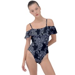 Modern Tribalism Elegance Print Frill Detail One Piece Swimsuit by dflcprintsclothing