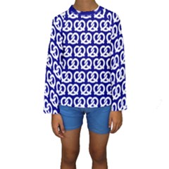 Navy Pretzel Illustrations Pattern Kids  Long Sleeve Swimwear by GardenOfOphir