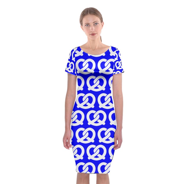 Blue Pretzel Illustrations Pattern Classic Short Sleeve Midi Dress