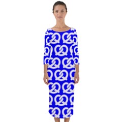 Blue Pretzel Illustrations Pattern Quarter Sleeve Midi Bodycon Dress by GardenOfOphir