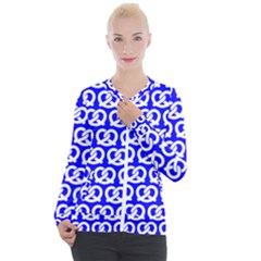 Blue Pretzel Illustrations Pattern Casual Zip Up Jacket by GardenOfOphir