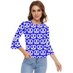 Blue Pretzel Illustrations Pattern Bell Sleeve Top