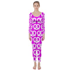 Pink Pretzel Illustrations Pattern Long Sleeve Catsuit by GardenOfOphir