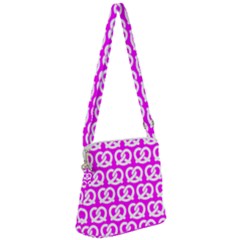Pink Pretzel Illustrations Pattern Zipper Messenger Bag by GardenOfOphir