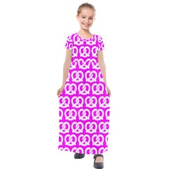 Pink Pretzel Illustrations Pattern Kids  Short Sleeve Maxi Dress by GardenOfOphir