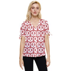 Trendy Pretzel Illustrations Pattern Bow Sleeve Button Up Top by GardenOfOphir