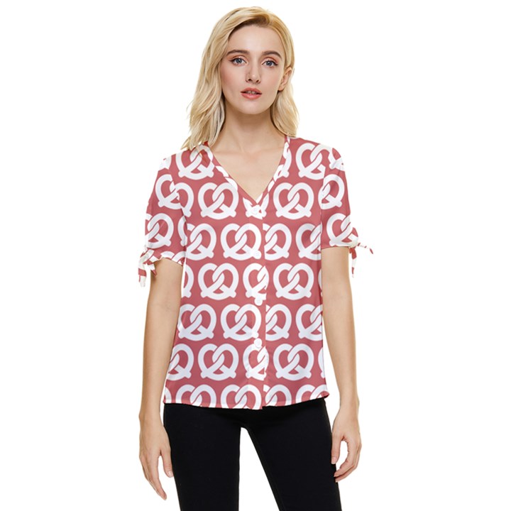 Trendy Pretzel Illustrations Pattern Bow Sleeve Button Up Top