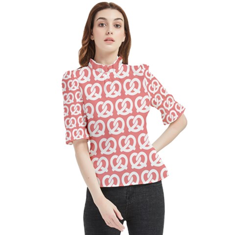 Chic Pretzel Illustrations Pattern Frill Neck Blouse by GardenOfOphir