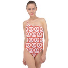 Coral Pretzel Illustrations Pattern Classic One Shoulder Swimsuit by GardenOfOphir