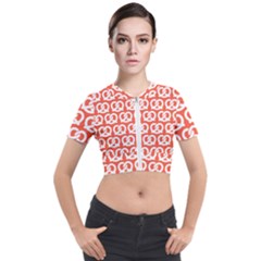 Coral Pretzel Illustrations Pattern Short Sleeve Cropped Jacket by GardenOfOphir