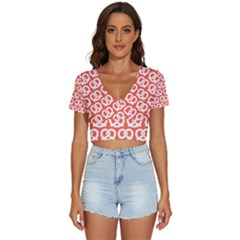 Coral Pretzel Illustrations Pattern V-neck Crop Top by GardenOfOphir