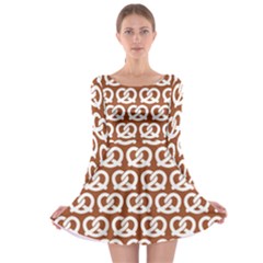 Brown Pretzel Illustrations Pattern Long Sleeve Skater Dress