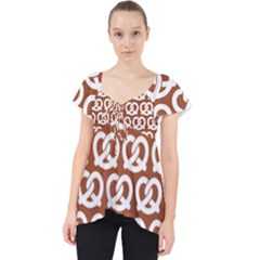 Brown Pretzel Illustrations Pattern Lace Front Dolly Top by GardenOfOphir