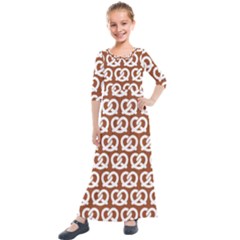 Brown Pretzel Illustrations Pattern Kids  Quarter Sleeve Maxi Dress by GardenOfOphir