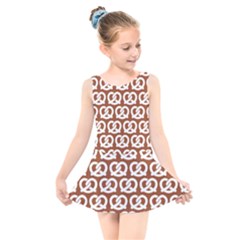 Brown Pretzel Illustrations Pattern Kids  Skater Dress Swimsuit by GardenOfOphir