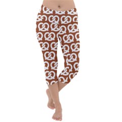 Brown Pretzel Illustrations Pattern Lightweight Velour Capri Yoga Leggings by GardenOfOphir