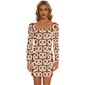 Brown Pretzel Illustrations Pattern Long Sleeve Square Neck Bodycon Velvet Dress View1