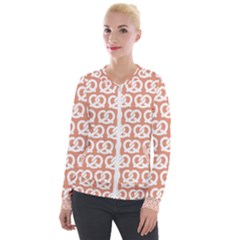 Salmon Pretzel Illustrations Pattern Velvet Zip Up Jacket by GardenOfOphir