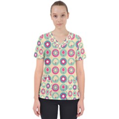 Chic Floral Pattern Women s V-neck Scrub Top by GardenOfOphir