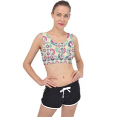 Chic Floral Pattern V-back Sports Bra by GardenOfOphir