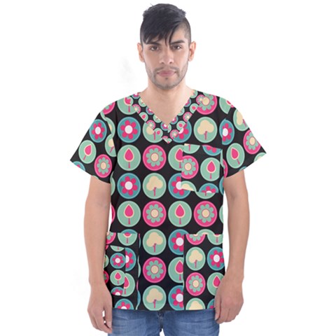 Chic Floral Pattern Men s V-neck Scrub Top by GardenOfOphir