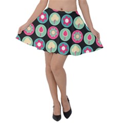 Chic Floral Pattern Velvet Skater Skirt by GardenOfOphir