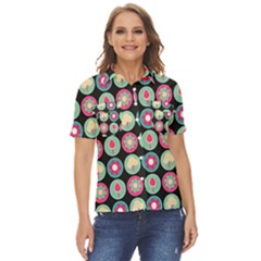 Chic Floral Pattern Women s Short Sleeve Double Pocket Shirt