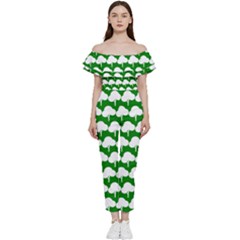 Tree Illustration Gifts Off Shoulder Ruffle Top Jumpsuit