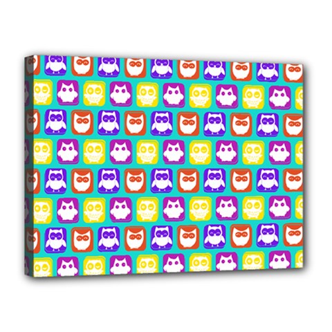 Colorful Whimsical Owl Pattern Canvas 16  X 12  (stretched) by GardenOfOphir