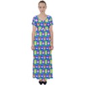 Colorful Whimsical Owl Pattern High Waist Short Sleeve Maxi Dress View1