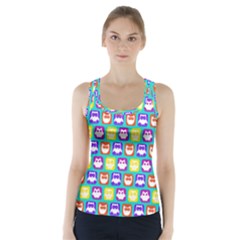 Colorful Whimsical Owl Pattern Racer Back Sports Top by GardenOfOphir