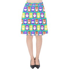 Colorful Whimsical Owl Pattern Velvet High Waist Skirt by GardenOfOphir