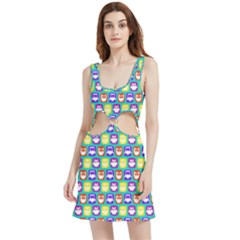 Colorful Whimsical Owl Pattern Velour Cutout Dress by GardenOfOphir