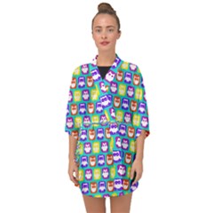 Colorful Whimsical Owl Pattern Half Sleeve Chiffon Kimono by GardenOfOphir