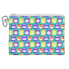 Colorful Whimsical Owl Pattern Canvas Cosmetic Bag (xl) by GardenOfOphir