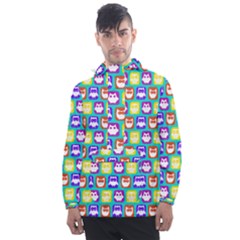 Colorful Whimsical Owl Pattern Men s Front Pocket Pullover Windbreaker by GardenOfOphir