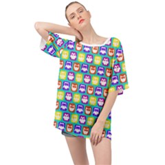 Colorful Whimsical Owl Pattern Oversized Chiffon Top by GardenOfOphir