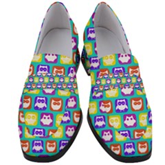 Colorful Whimsical Owl Pattern Women s Chunky Heel Loafers by GardenOfOphir