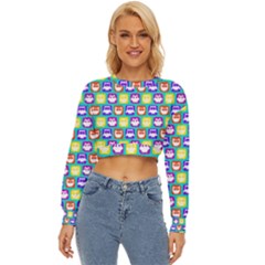 Colorful Whimsical Owl Pattern Lightweight Long Sleeve Sweatshirt by GardenOfOphir