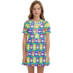 Colorful Whimsical Owl Pattern Kids  Sweet Collar Dress by GardenOfOphir