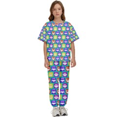 Colorful Whimsical Owl Pattern Kids  Tee And Pants Sports Set by GardenOfOphir