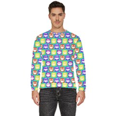 Colorful Whimsical Owl Pattern Men s Fleece Sweatshirt by GardenOfOphir