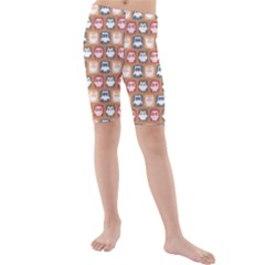 Colorful Whimsical Owl Pattern Kids  Mid Length Swim Shorts by GardenOfOphir
