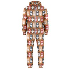 Colorful Whimsical Owl Pattern Hooded Jumpsuit (men) by GardenOfOphir