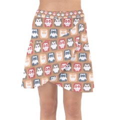 Colorful Whimsical Owl Pattern Wrap Front Skirt