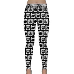 Black And White Owl Pattern Classic Yoga Leggings by GardenOfOphir