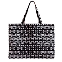 Black And White Owl Pattern Zipper Mini Tote Bag by GardenOfOphir
