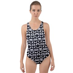 Black And White Owl Pattern Cut-out Back One Piece Swimsuit by GardenOfOphir